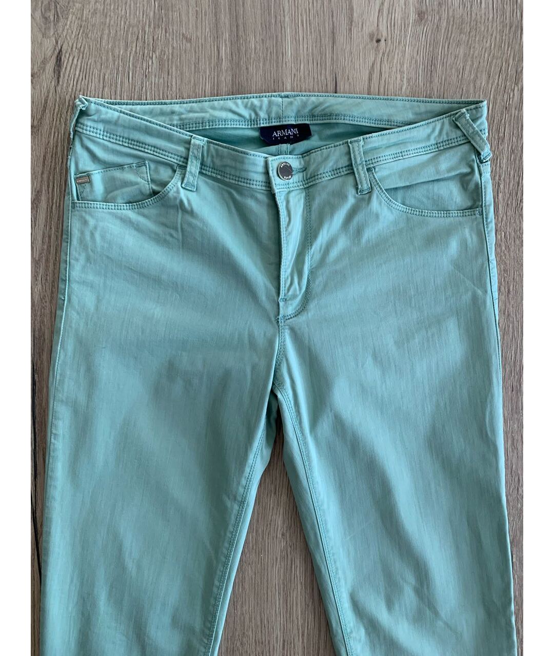 ARMANI JEANS Бирюзовые хлопко-эластановые джинсы слим, фото 5