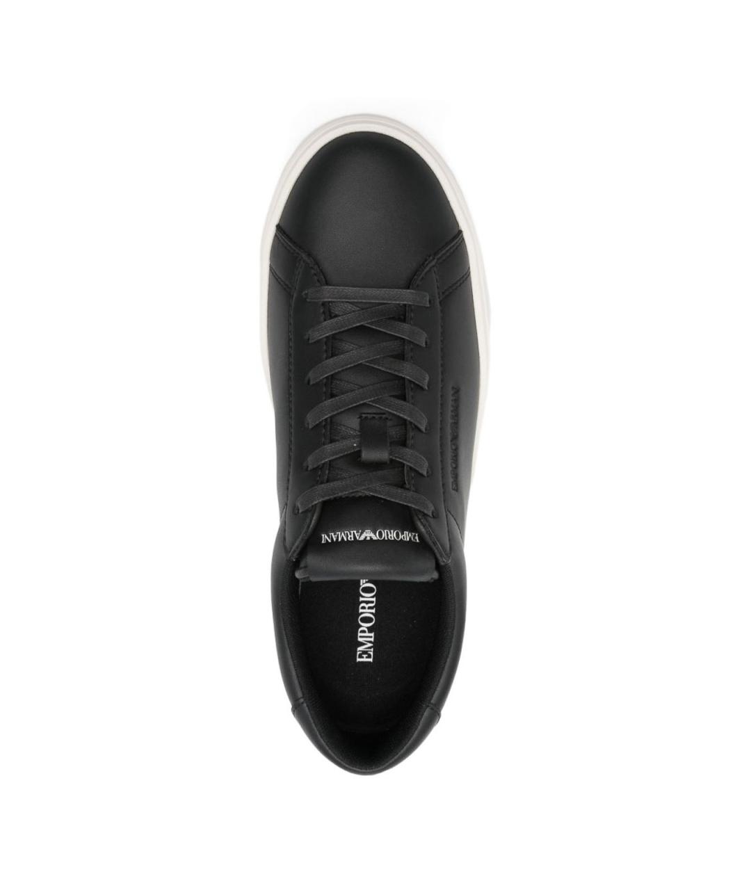 EMPORIO ARMANI Черные кожаные низкие кроссовки / кеды, фото 4