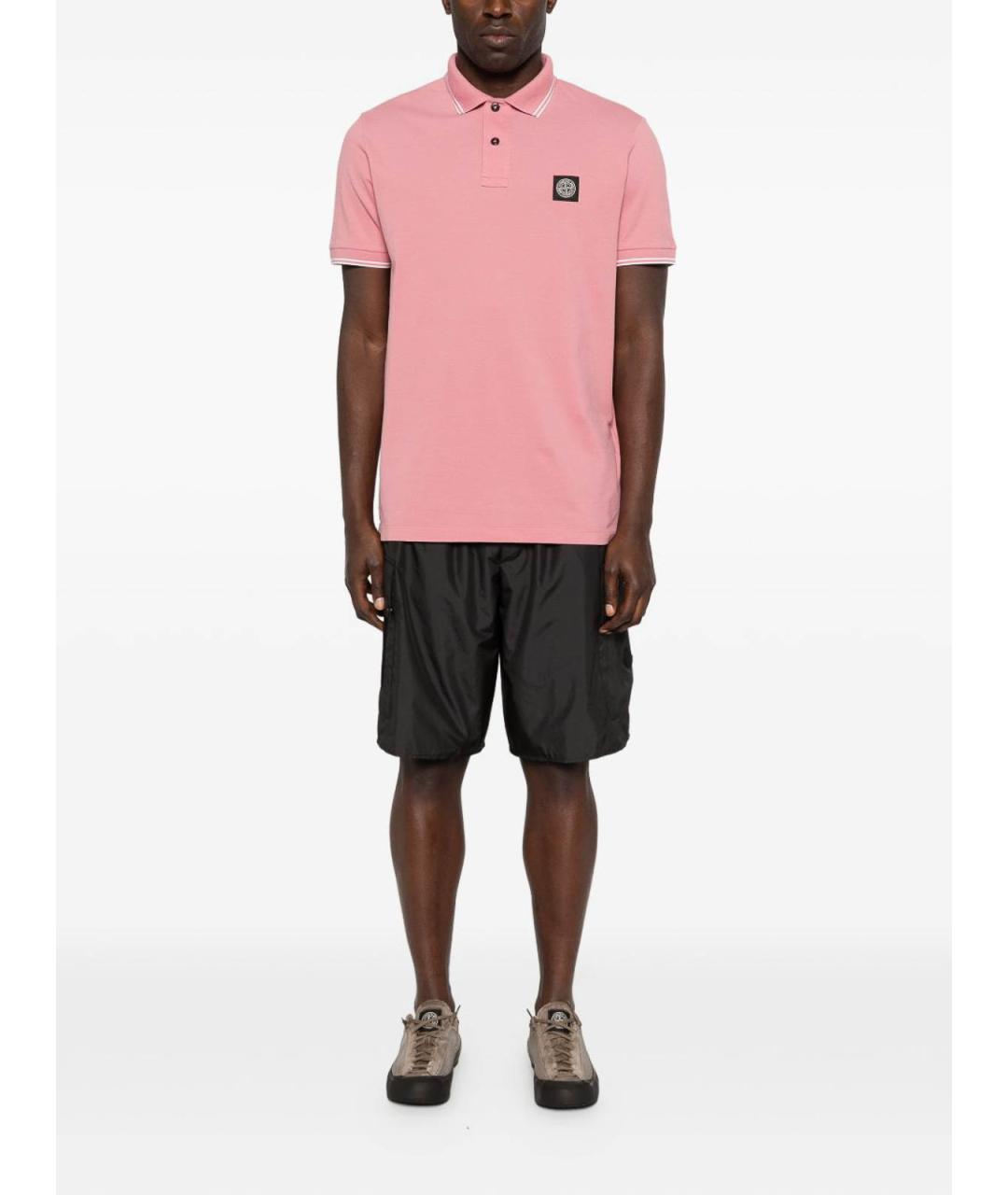 STONE ISLAND Розовое хлопко-эластановое поло с коротким рукавом, фото 2