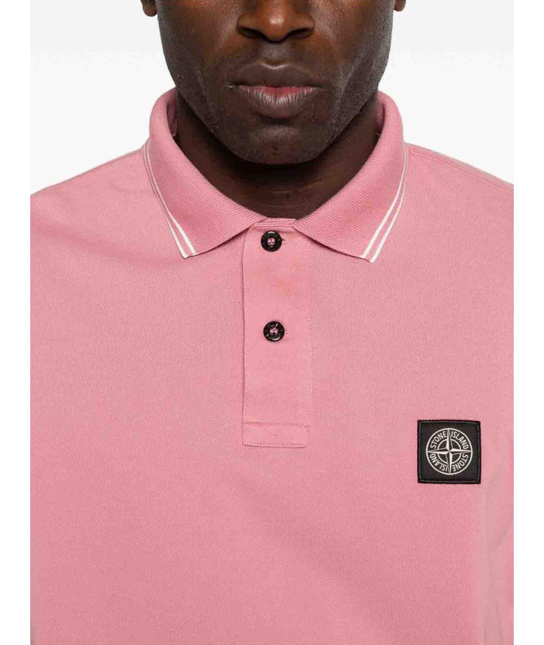 STONE ISLAND Розовое хлопко-эластановое поло с коротким рукавом, фото 4