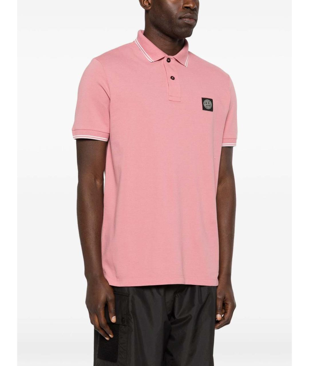 STONE ISLAND Розовое хлопко-эластановое поло с коротким рукавом, фото 3