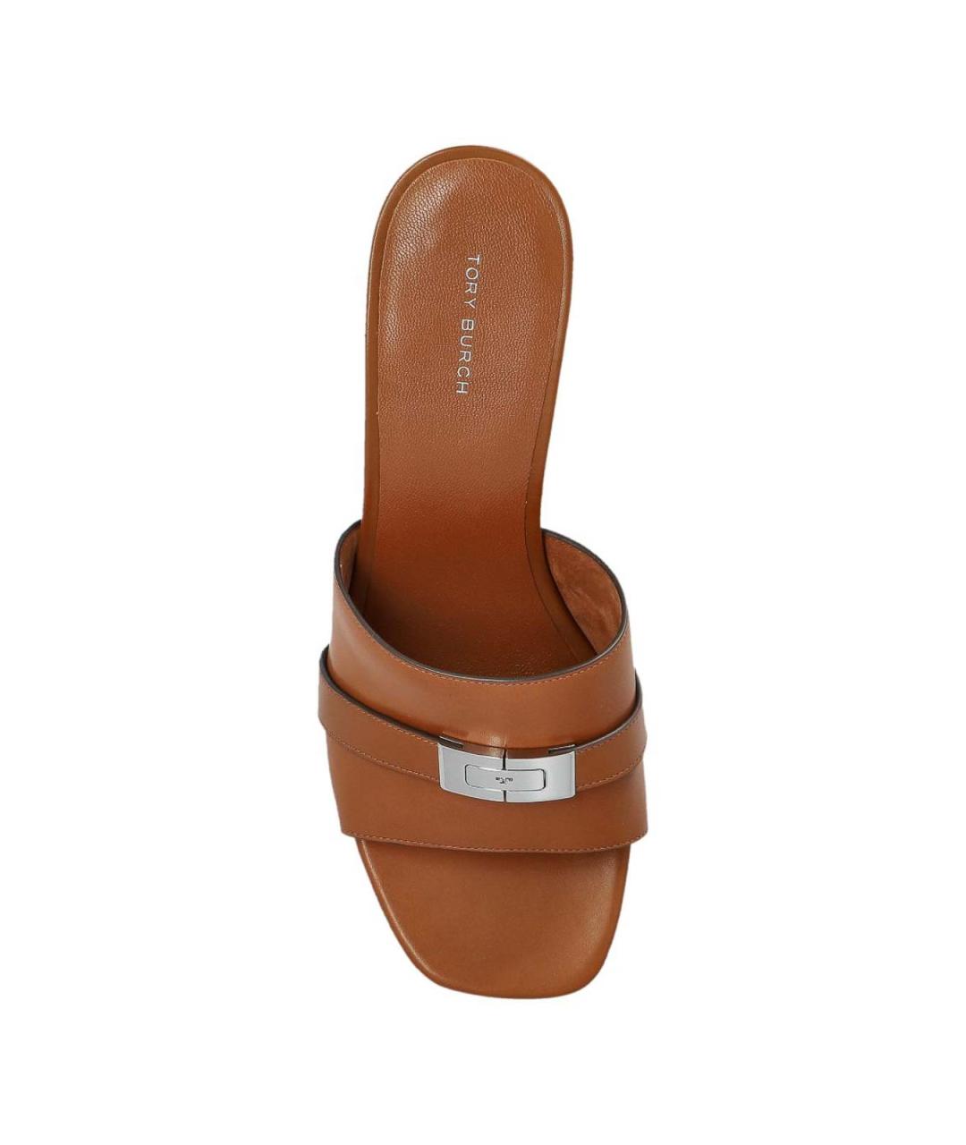 TORY BURCH Коричневые кожаные мюли, фото 4