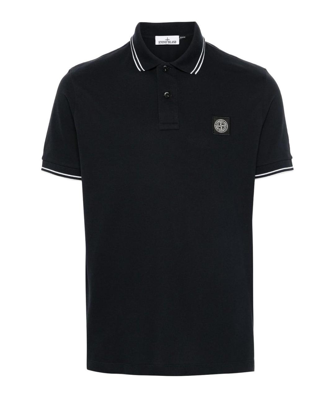 STONE ISLAND Темно-синее хлопковое поло с коротким рукавом, фото 1