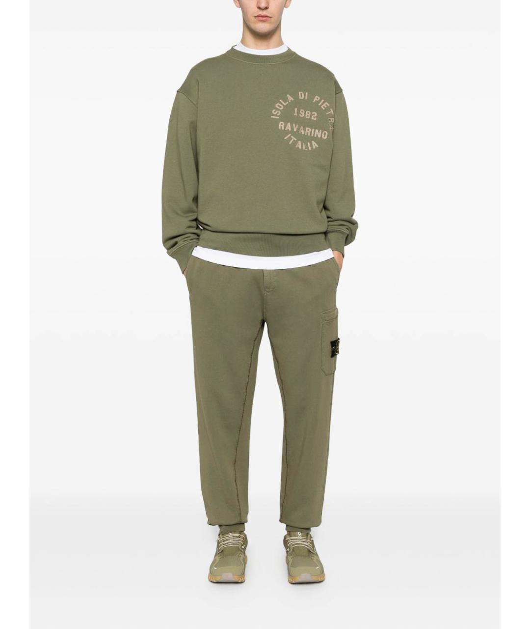STONE ISLAND Зеленые хлопковые повседневные брюки, фото 5