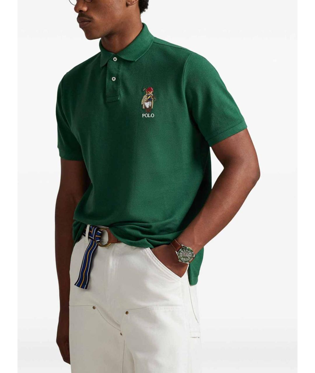 POLO RALPH LAUREN Зеленое хлопковое поло с коротким рукавом, фото 3