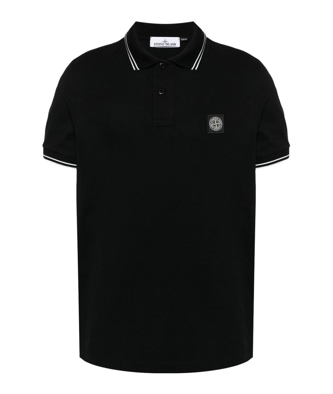 STONE ISLAND Черное хлопковое поло с коротким рукавом, фото 1