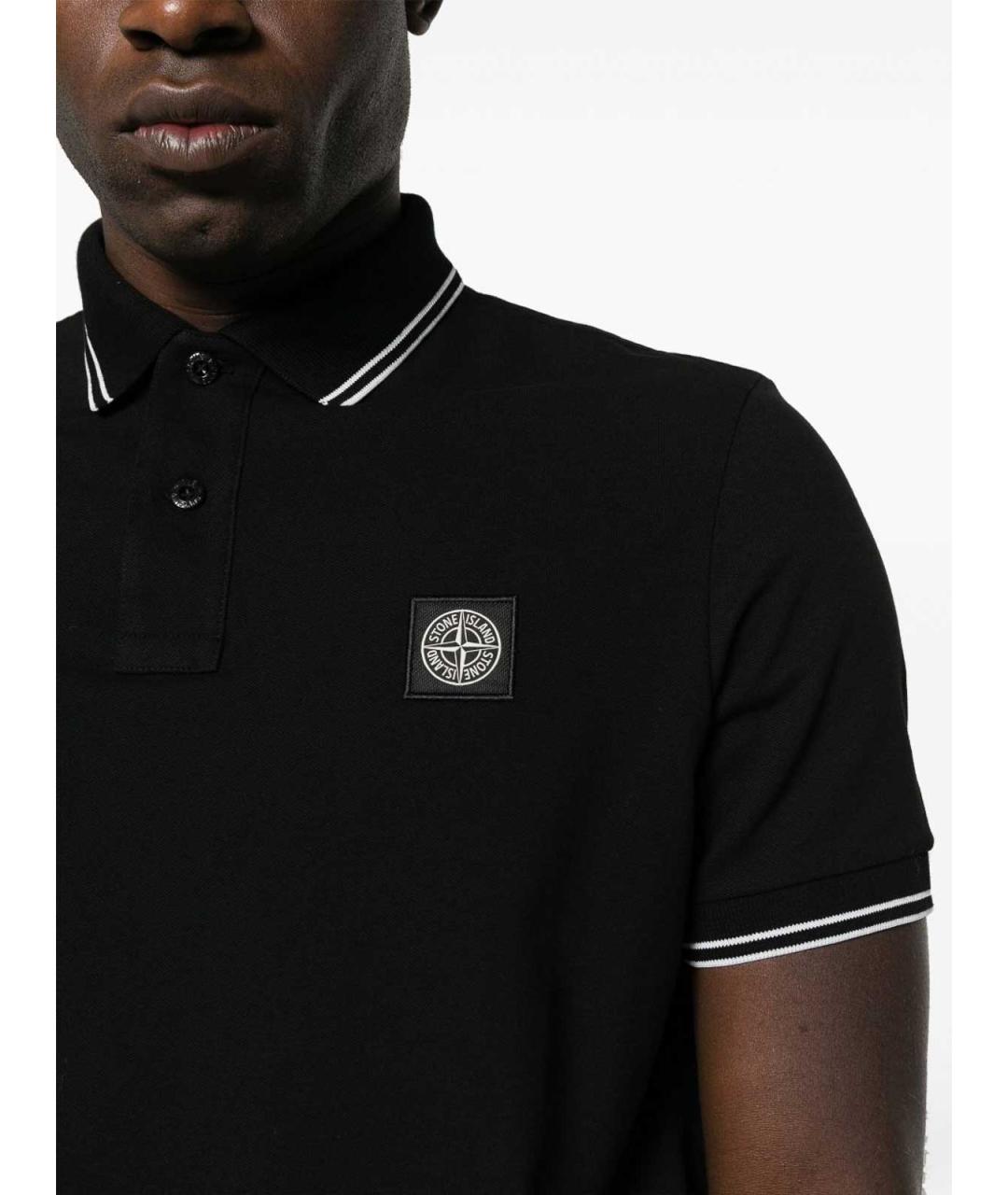STONE ISLAND Черное хлопковое поло с коротким рукавом, фото 2