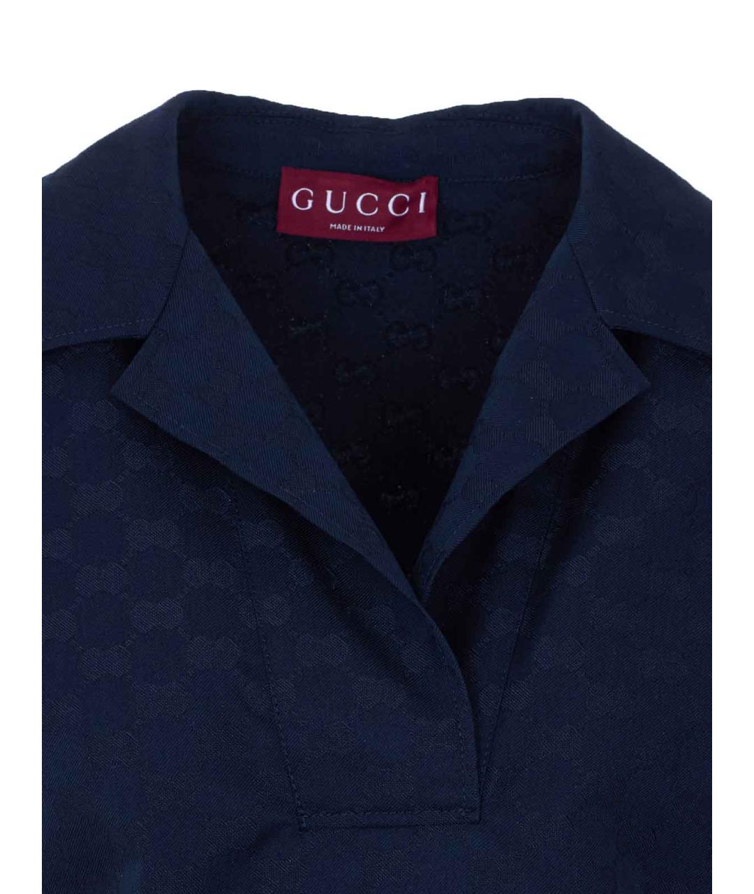 GUCCI Синяя полиэстеровая футболка, фото 4
