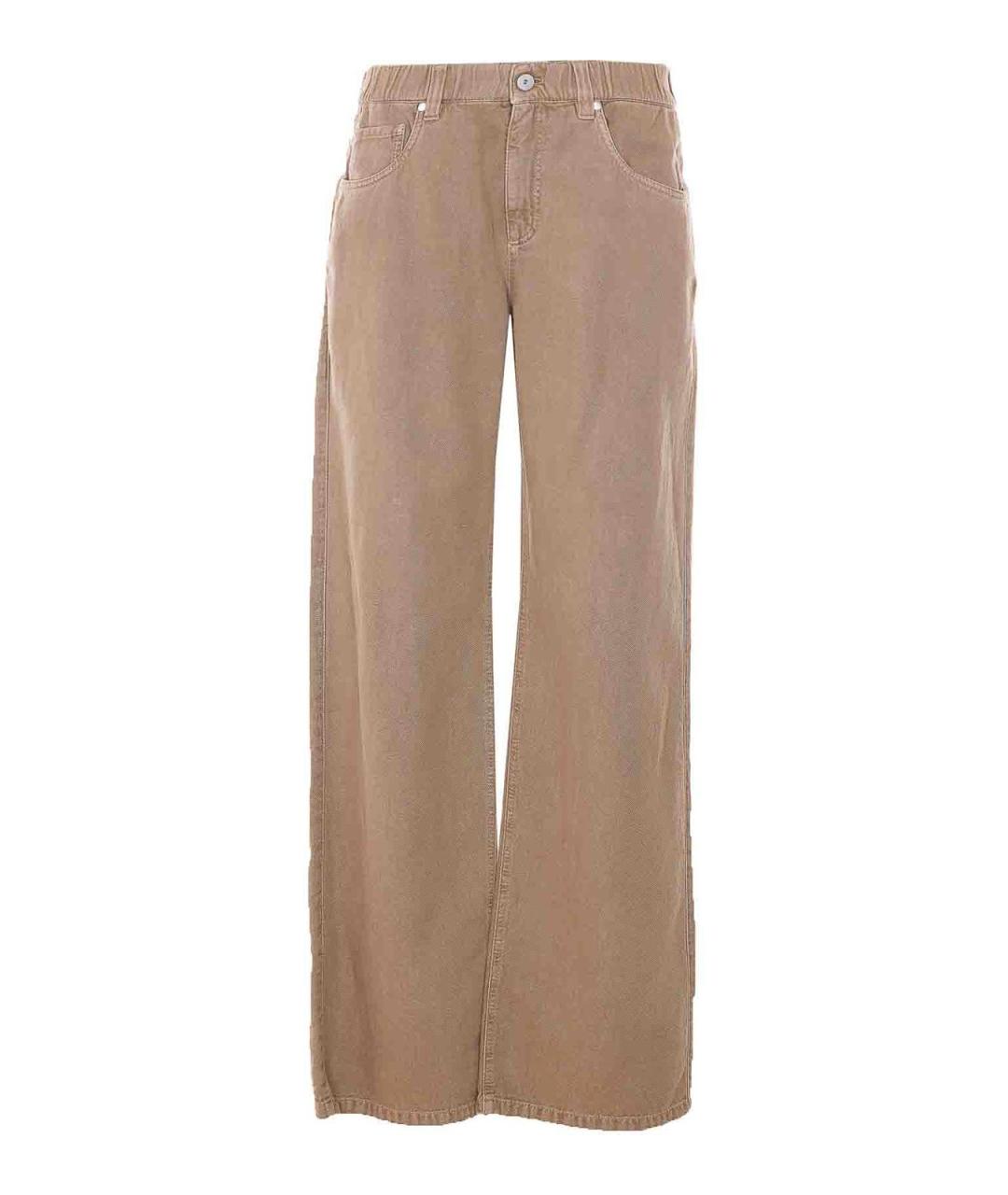 BRUNELLO CUCINELLI Бежевые хлопковые брюки широкие, фото 1