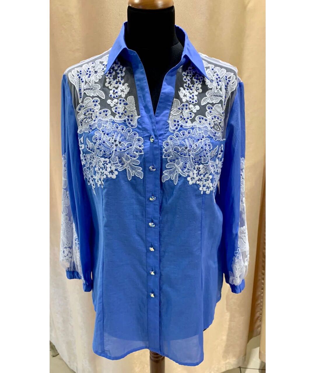 MARIA GRAZIA SEVERI Голубая хлопковая рубашка, фото 5