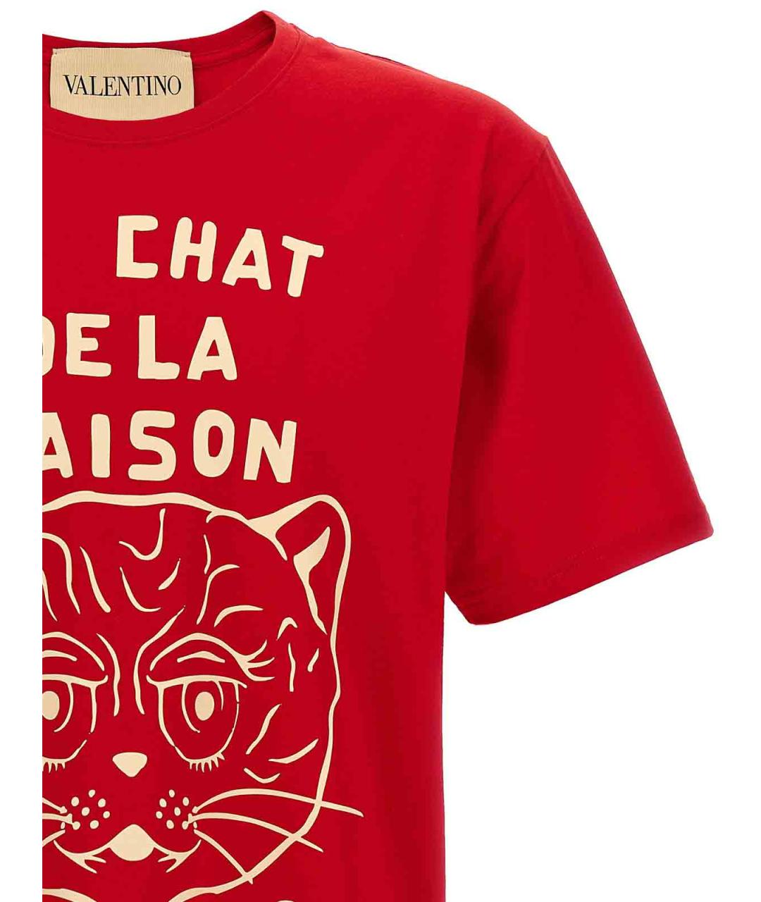VALENTINO Красная хлопковая футболка, фото 3