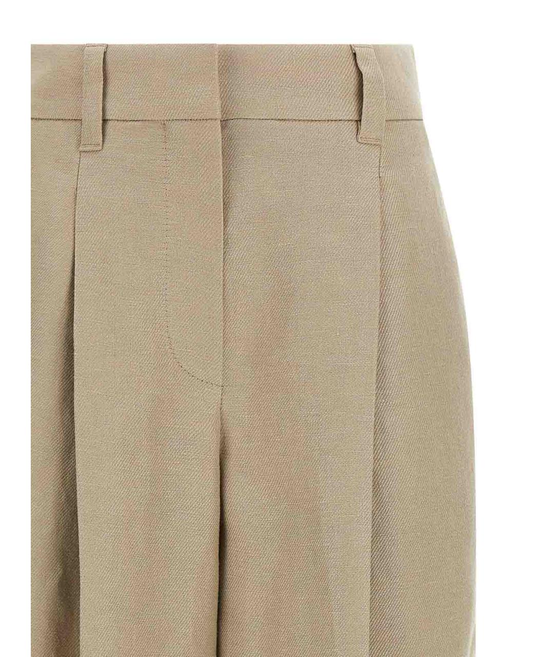 BRUNELLO CUCINELLI Бежевые льняные брюки широкие, фото 3