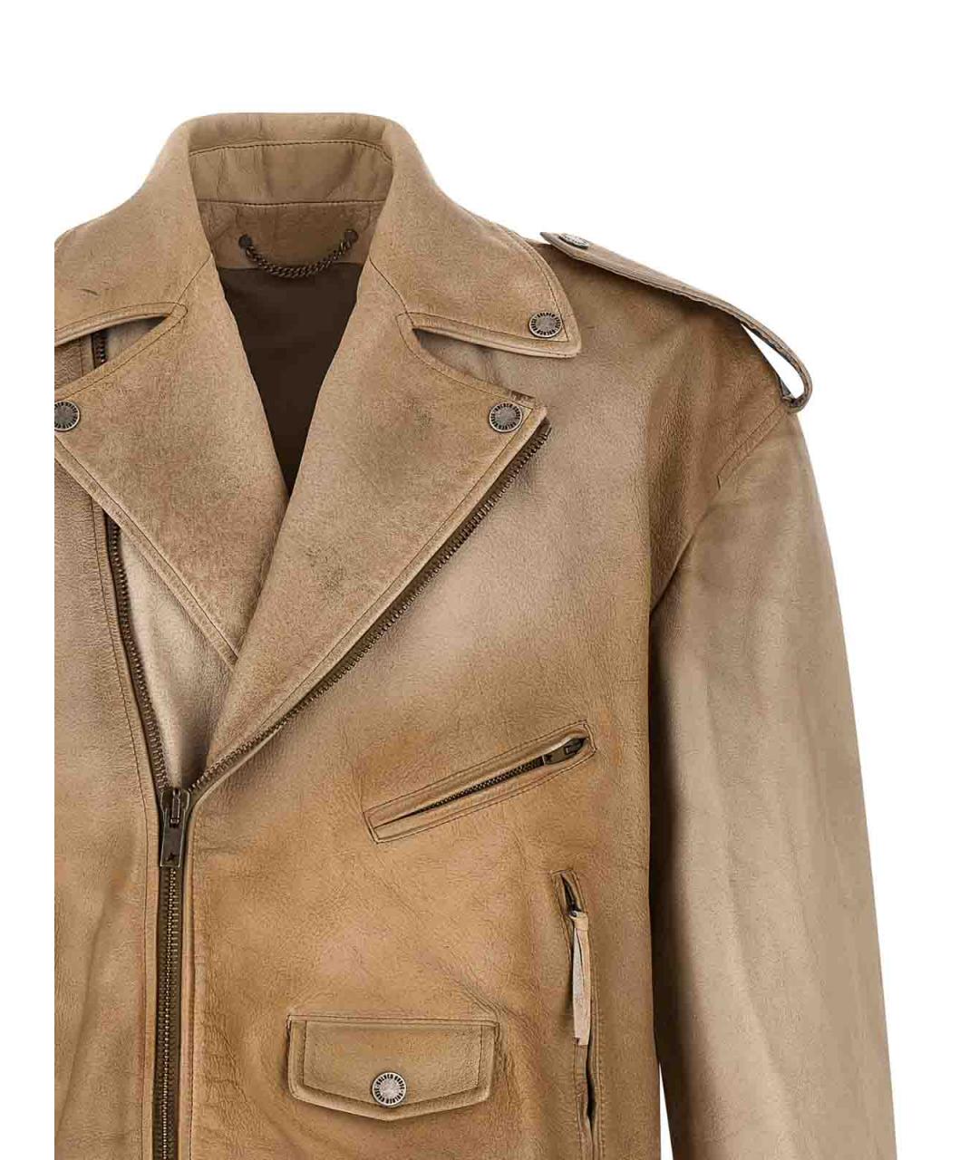 GOLDEN GOOSE DELUXE BRAND Бежевая кожаная куртка, фото 3