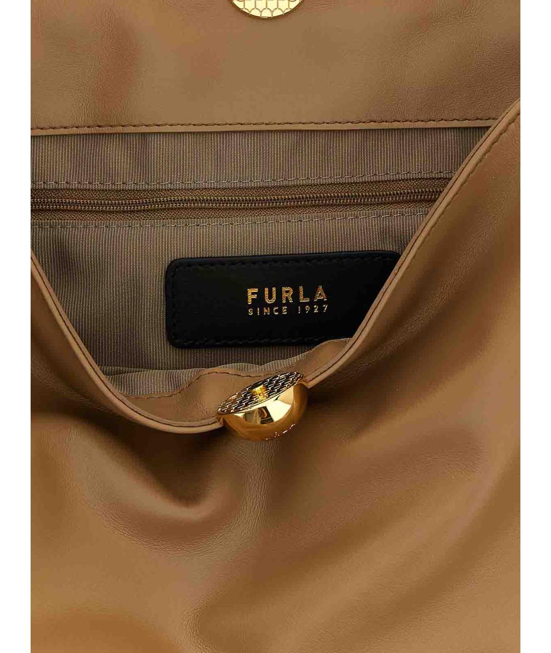 FURLA Бежевая кожаная сумка через плечо, фото 4