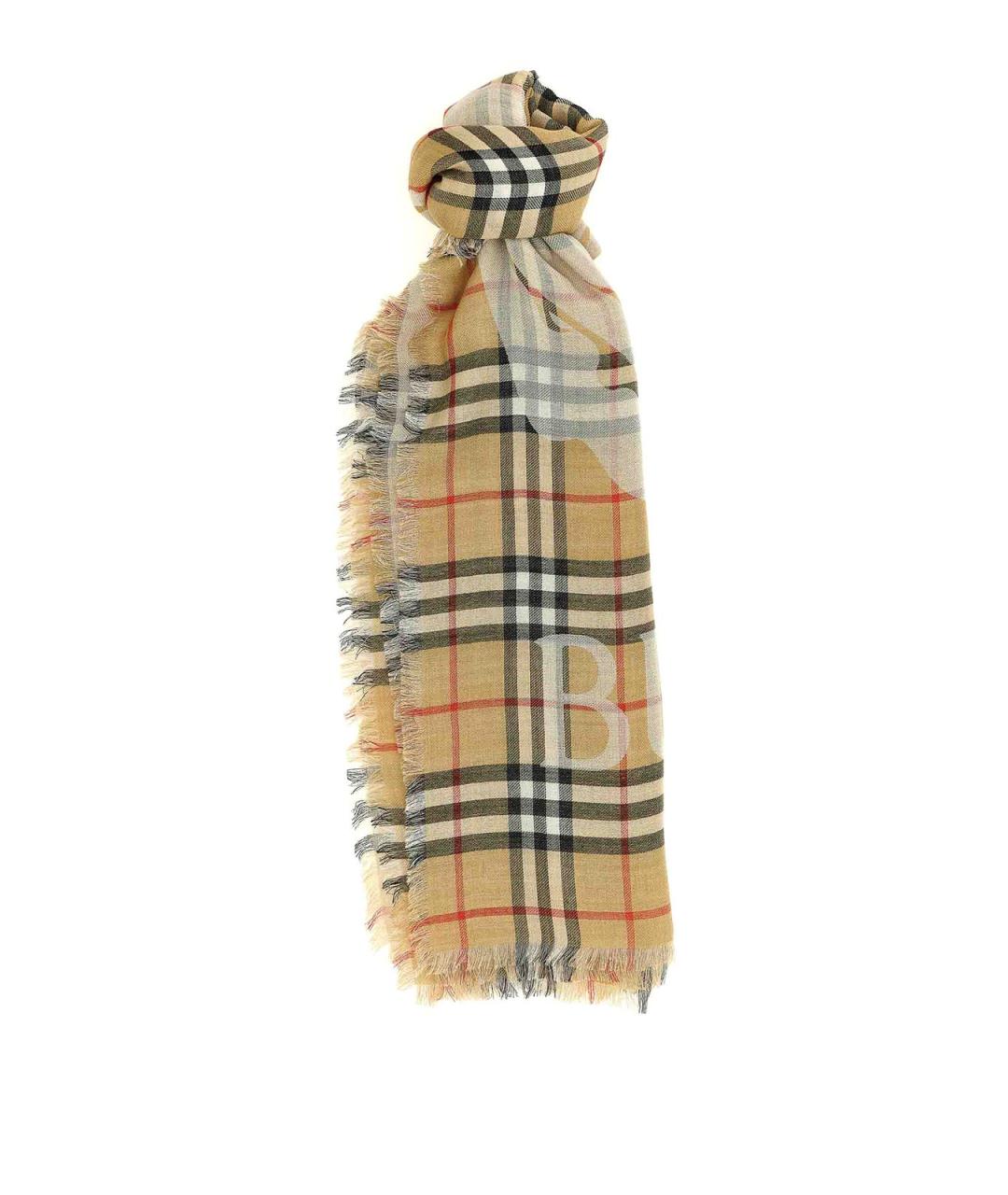 BURBERRY Бежевый шерстяной шарф, фото 1