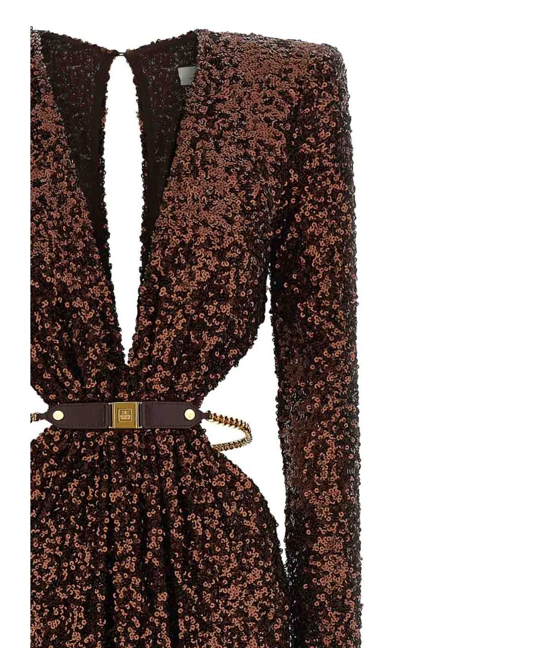 ELISABETTA FRANCHI Коричневое полиэстеровое вечернее платье, фото 3