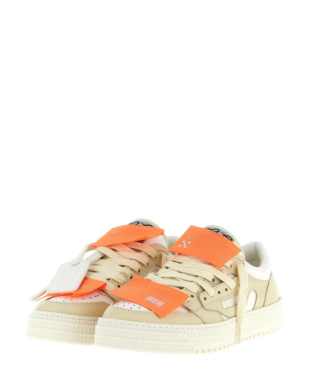 OFF-WHITE Бежевые кожаные кроссовки, фото 2