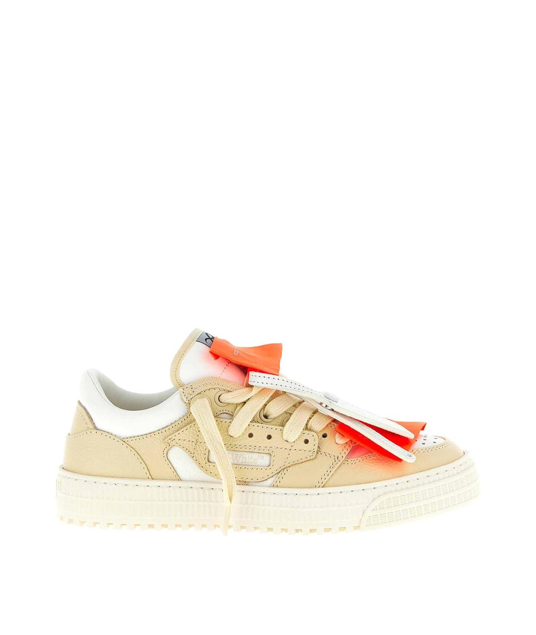 OFF-WHITE Бежевые кожаные кроссовки, фото 1