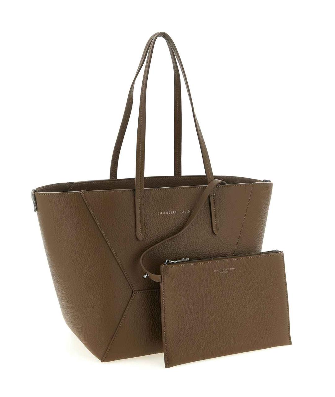 BRUNELLO CUCINELLI Коричневая кожаная сумка тоут, фото 3