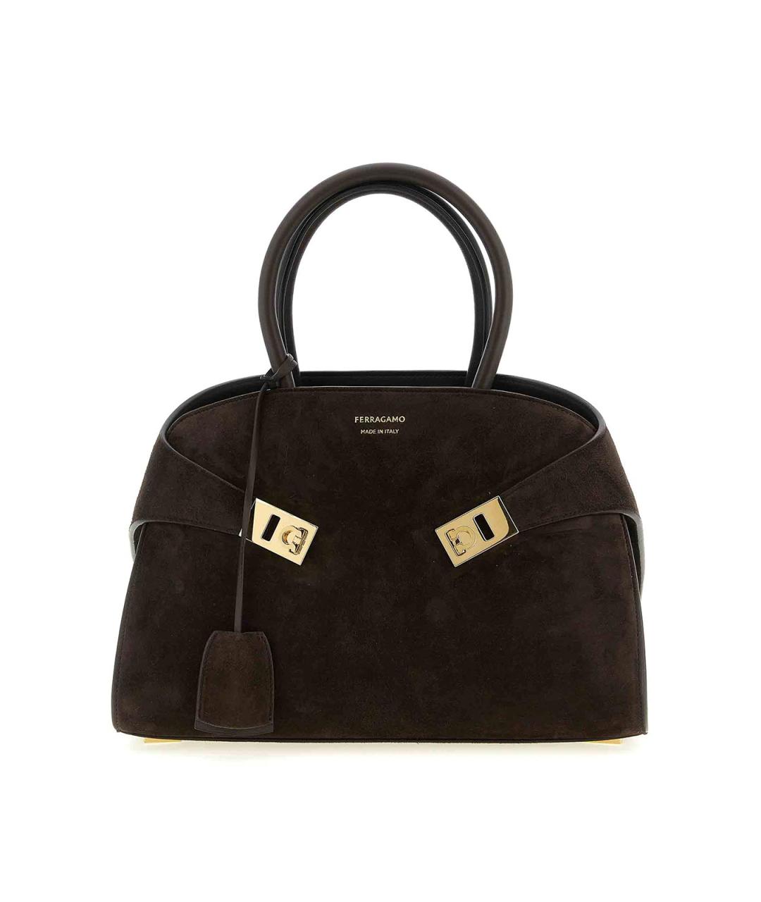 FERRAGAMO Коричневая замшевая сумка через плечо, фото 1