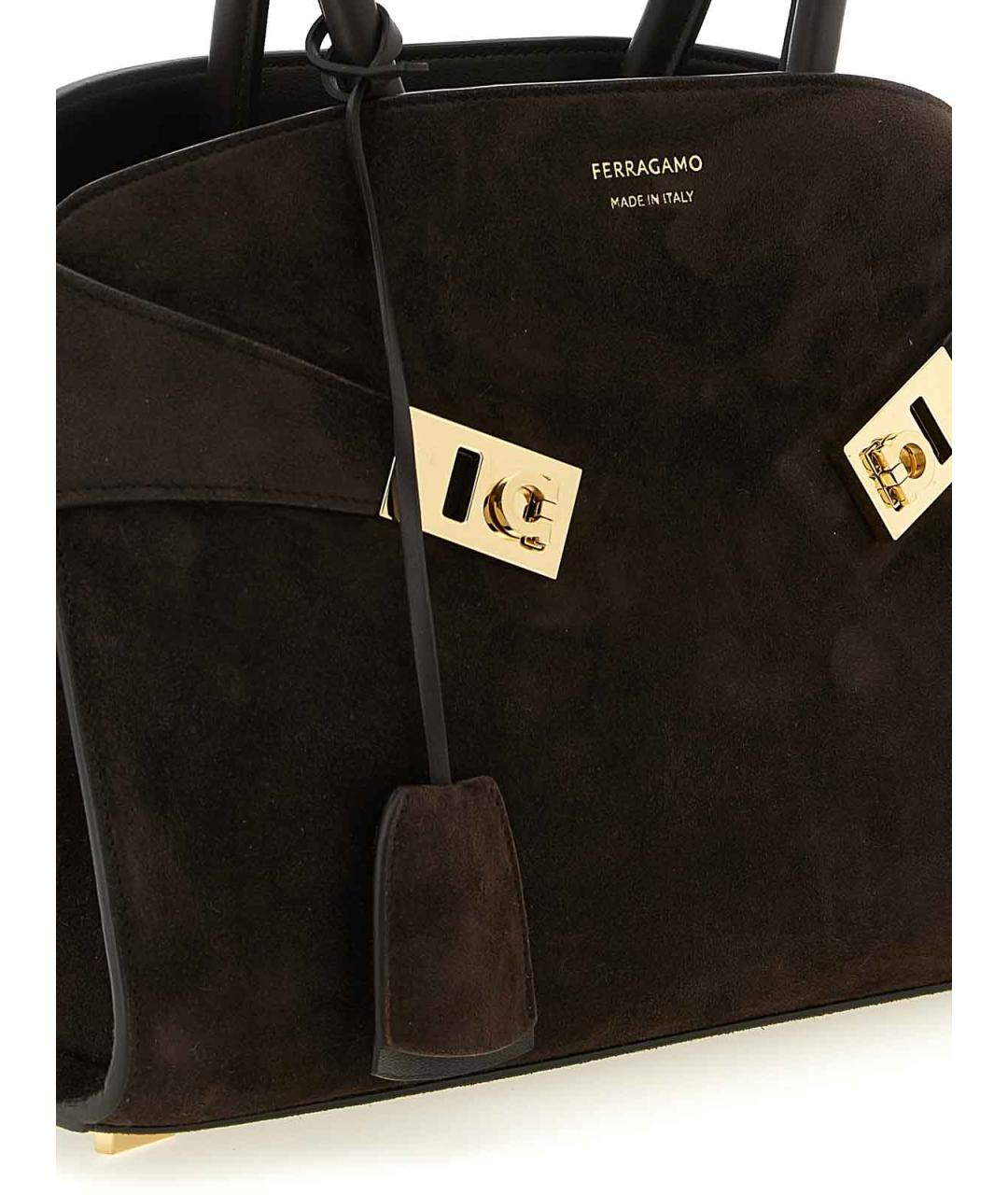 FERRAGAMO Коричневая замшевая сумка через плечо, фото 3
