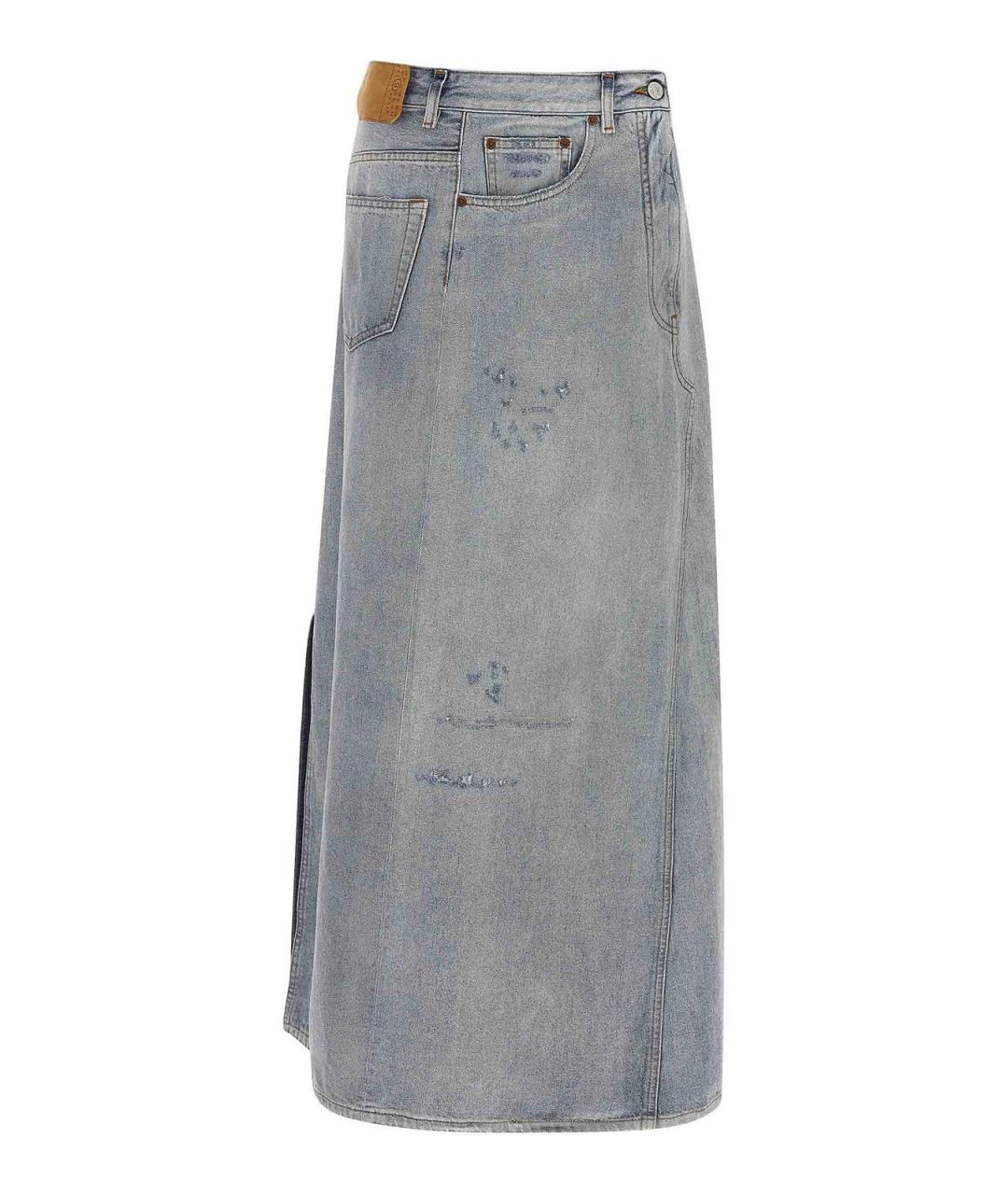 MM6 MAISON MARGIELA Голубая хлопковая юбка миди, фото 1