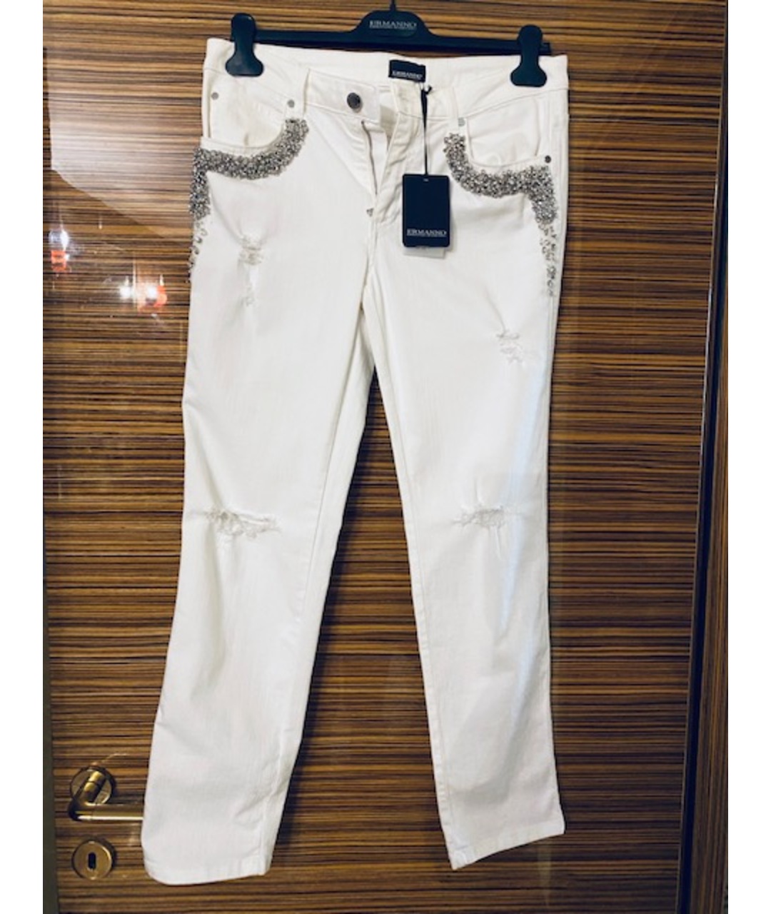 ERMANNO SCERVINO Белые хлопко-эластановые прямые джинсы, фото 10