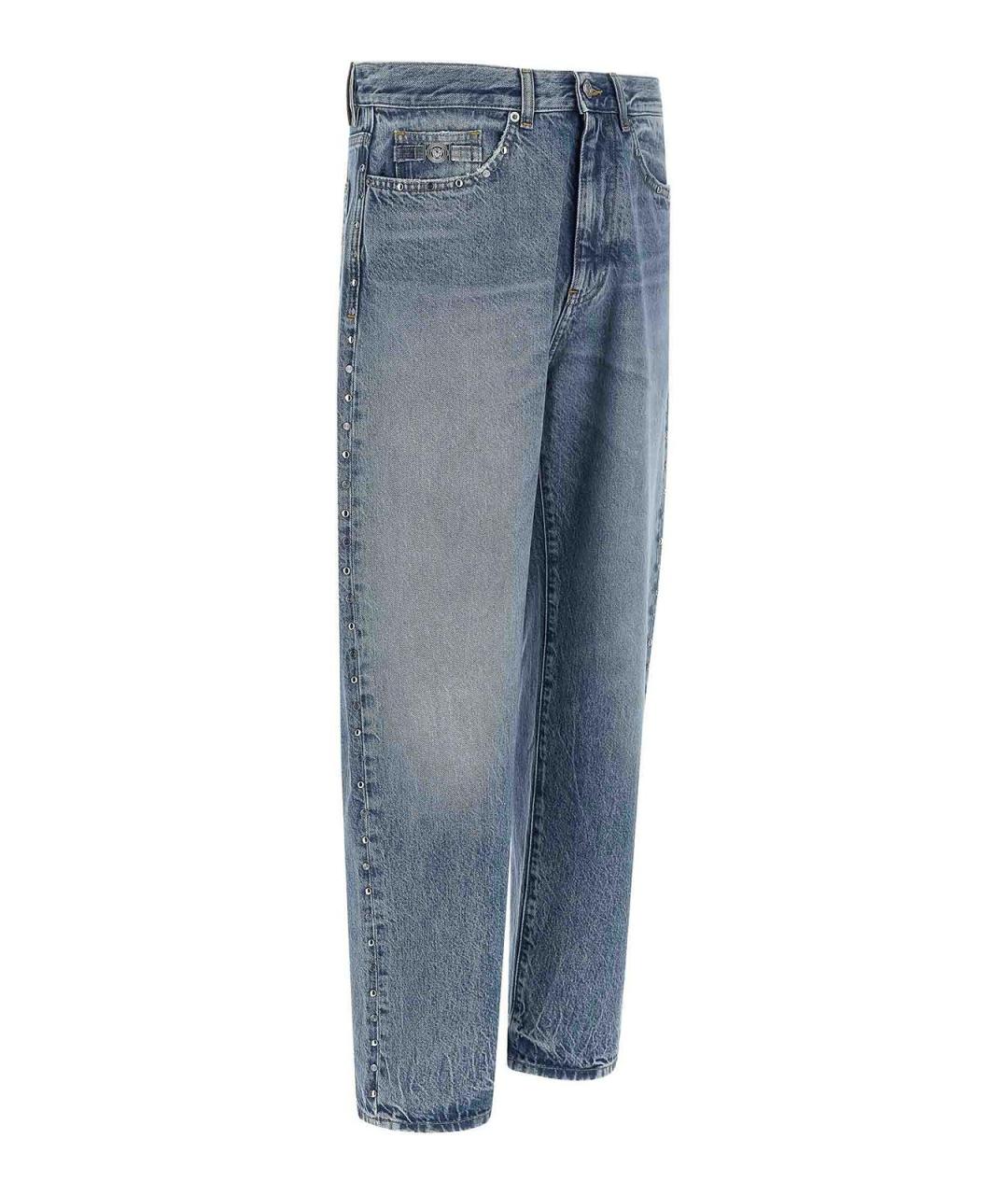 VERSACE Голубые хлопковые прямые джинсы, фото 3