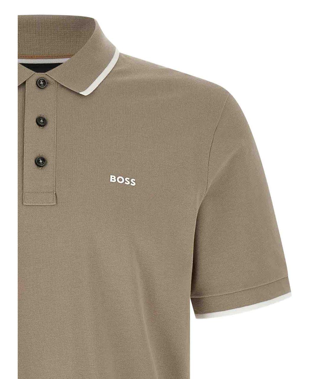 HUGO BOSS Бежевое хлопковое поло с коротким рукавом, фото 3