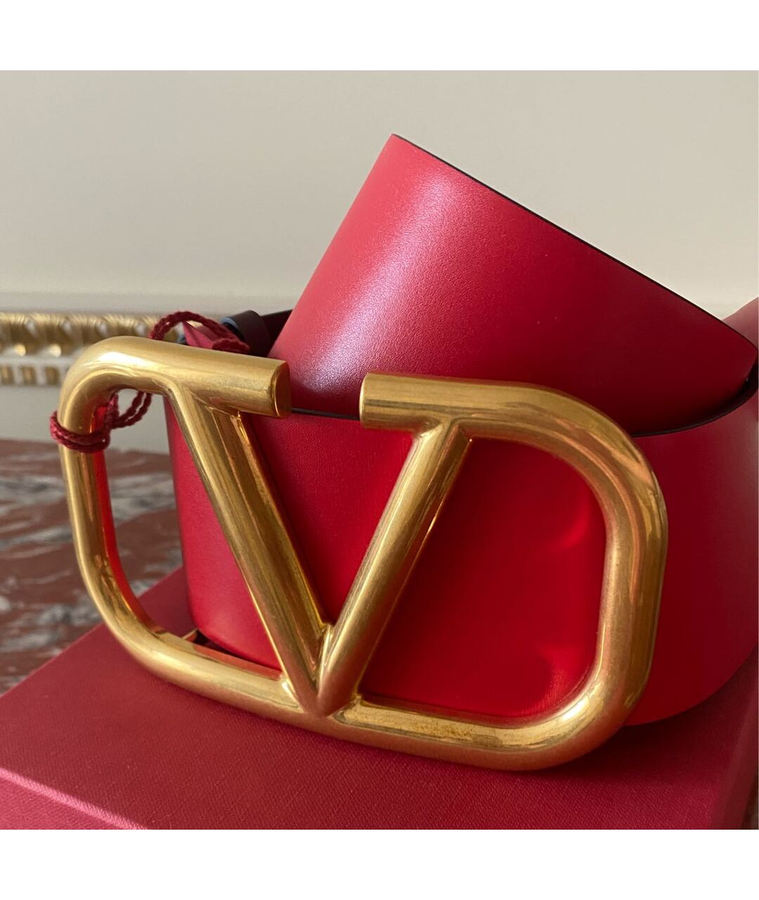 VALENTINO Бордовый кожаный ремень, фото 4