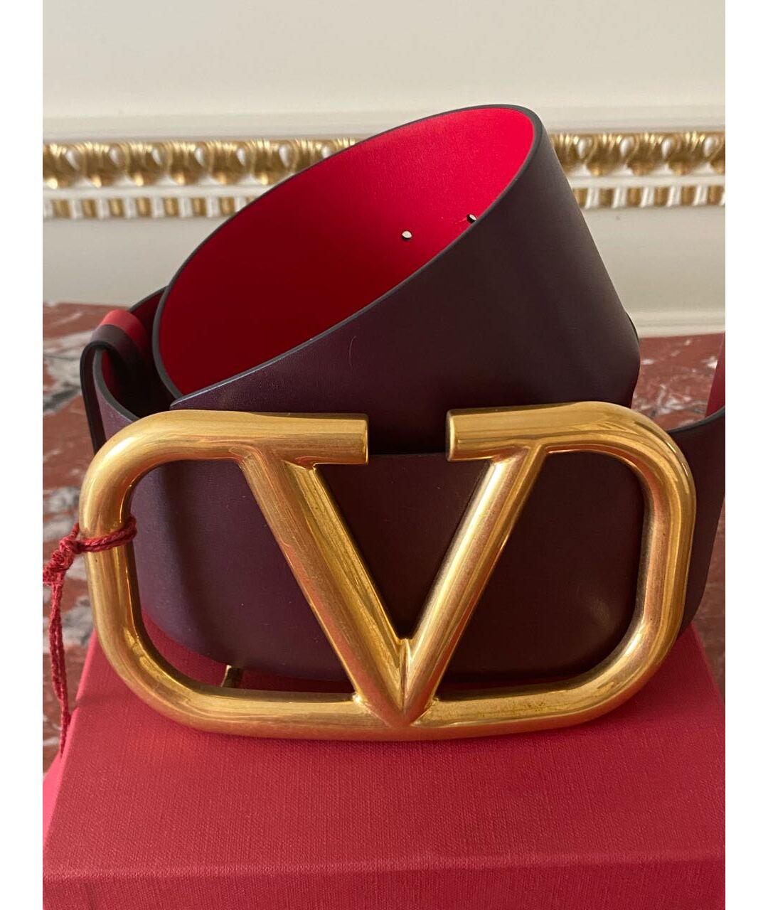 VALENTINO Бордовый кожаный ремень, фото 5