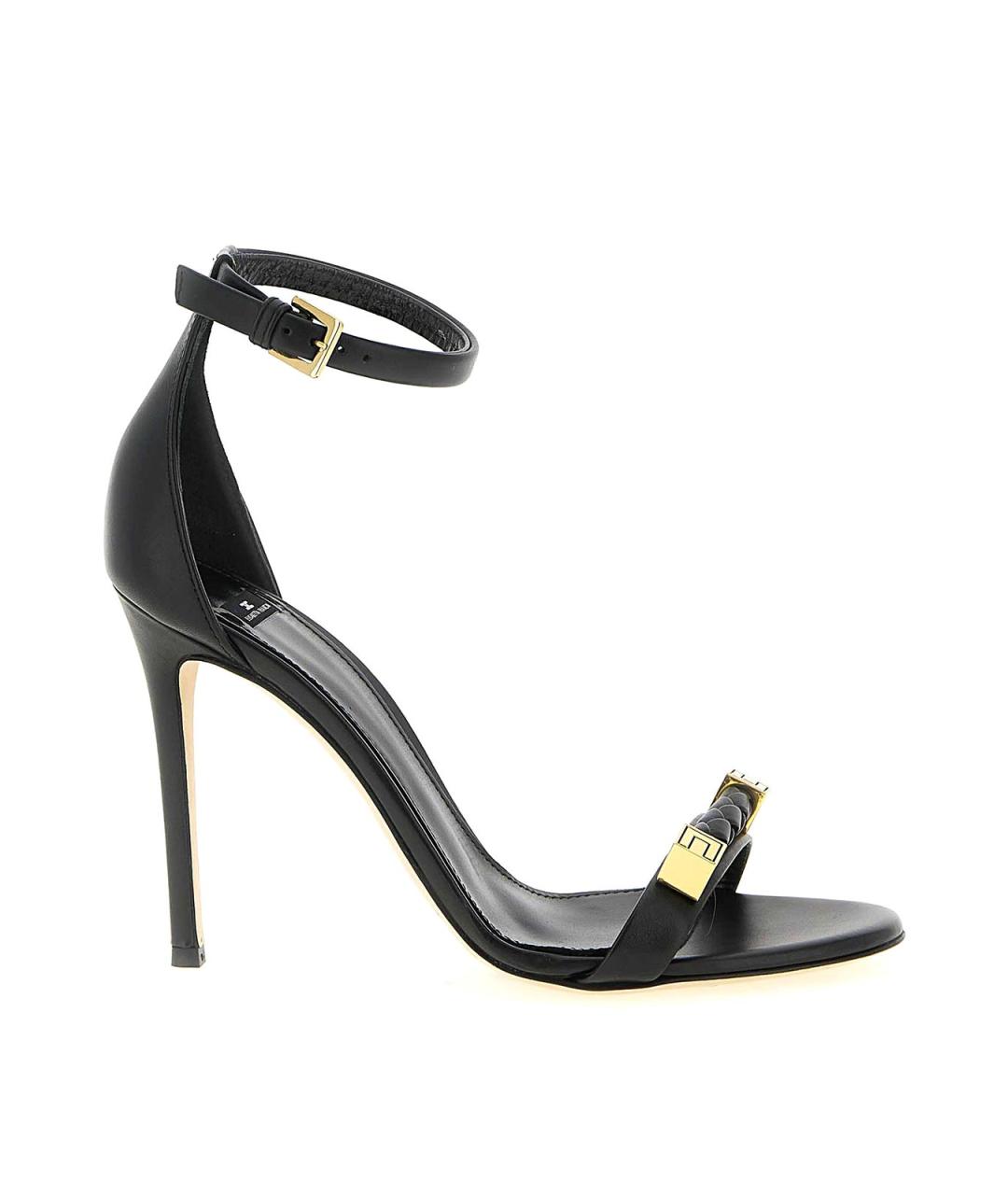 ELISABETTA FRANCHI Черные кожаные босоножки, фото 1