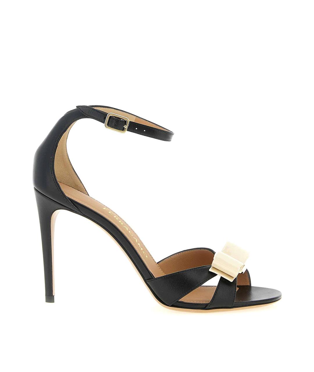 FERRAGAMO Черные кожаные босоножки, фото 1