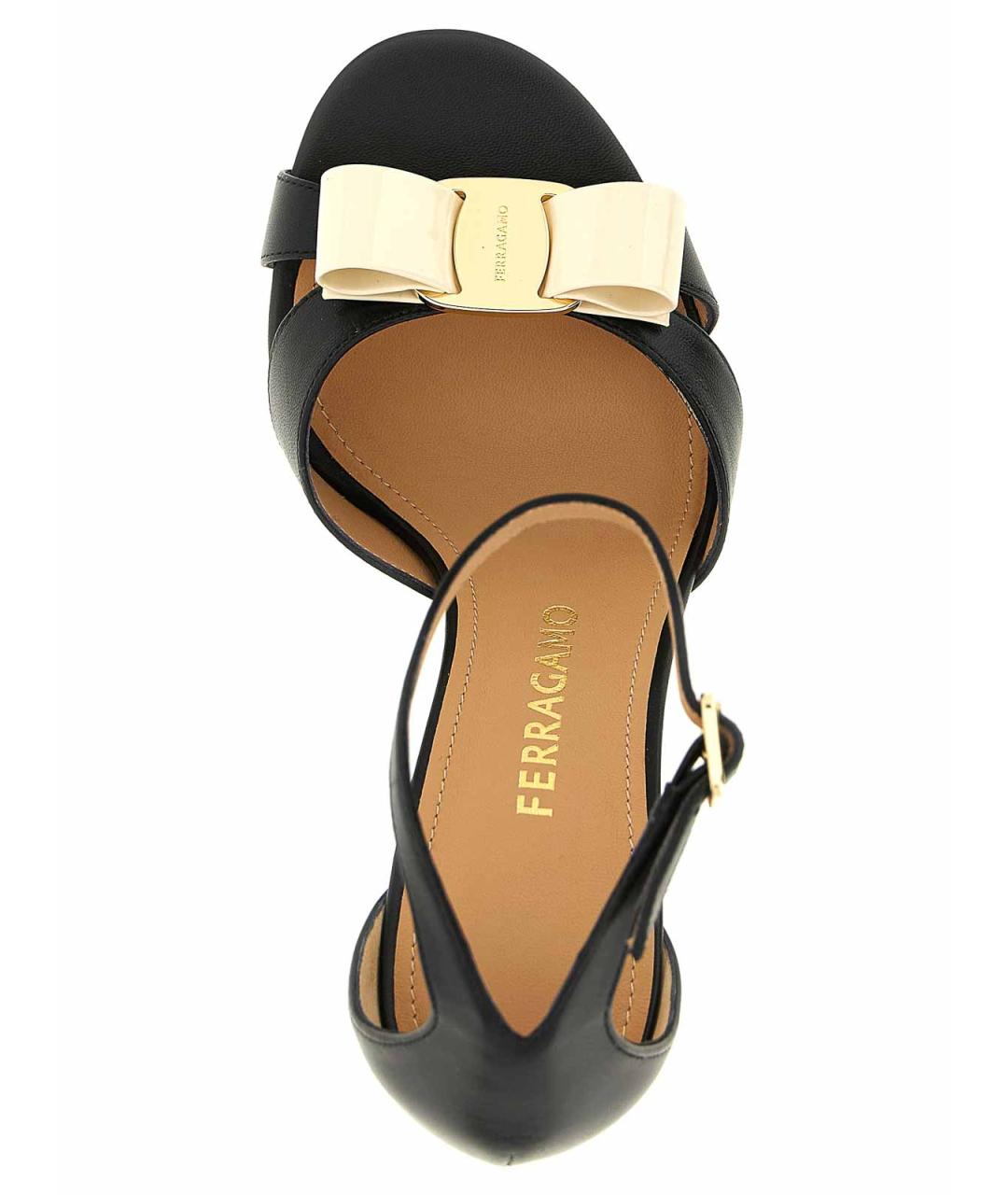 FERRAGAMO Черные кожаные босоножки, фото 4