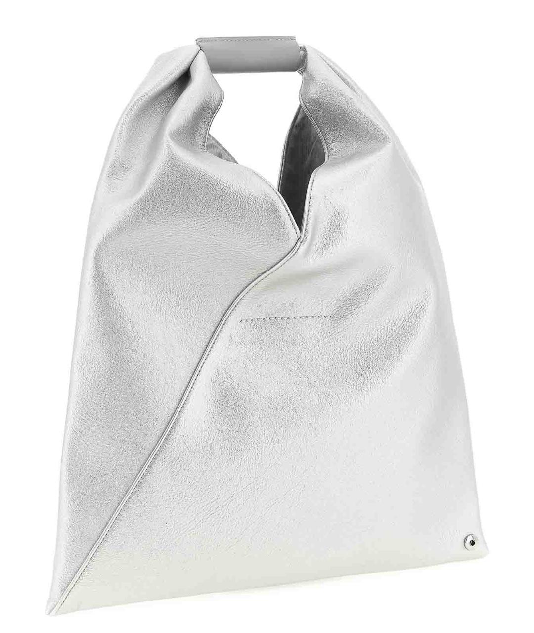 MM6 MAISON MARGIELA Серебряная кожаная сумка тоут, фото 2