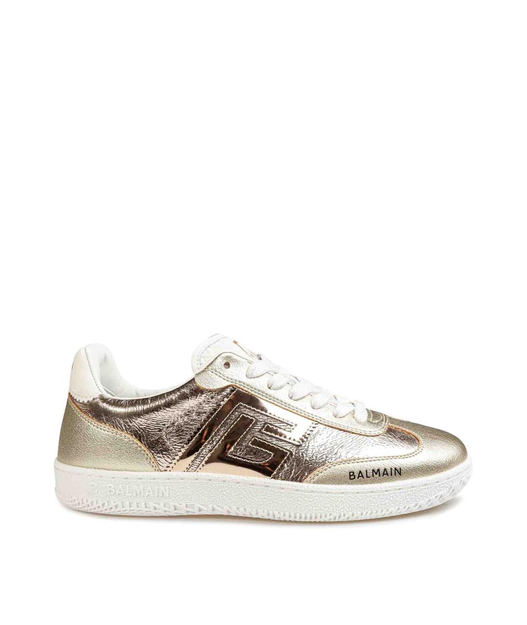 BALMAIN Золотые кожаные кеды, фото 1
