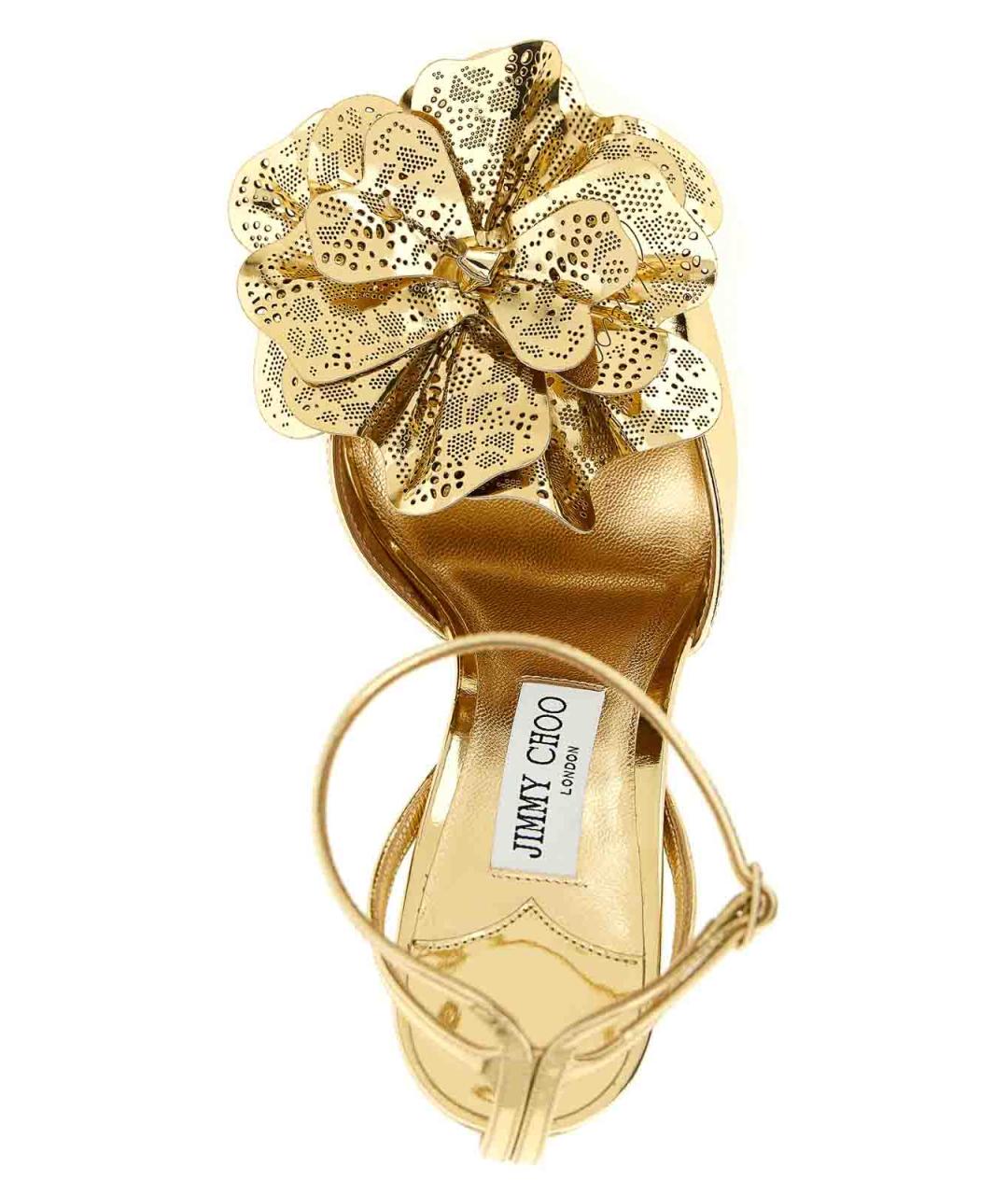 JIMMY CHOO Золотые кожаные босоножки, фото 4