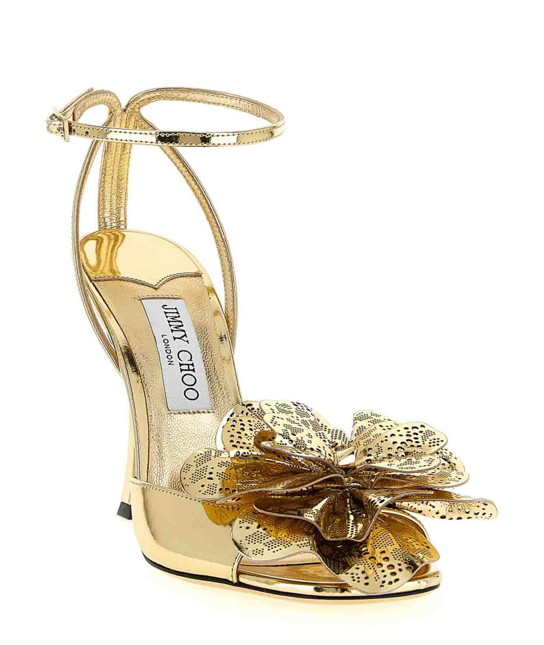 JIMMY CHOO Золотые кожаные босоножки, фото 2