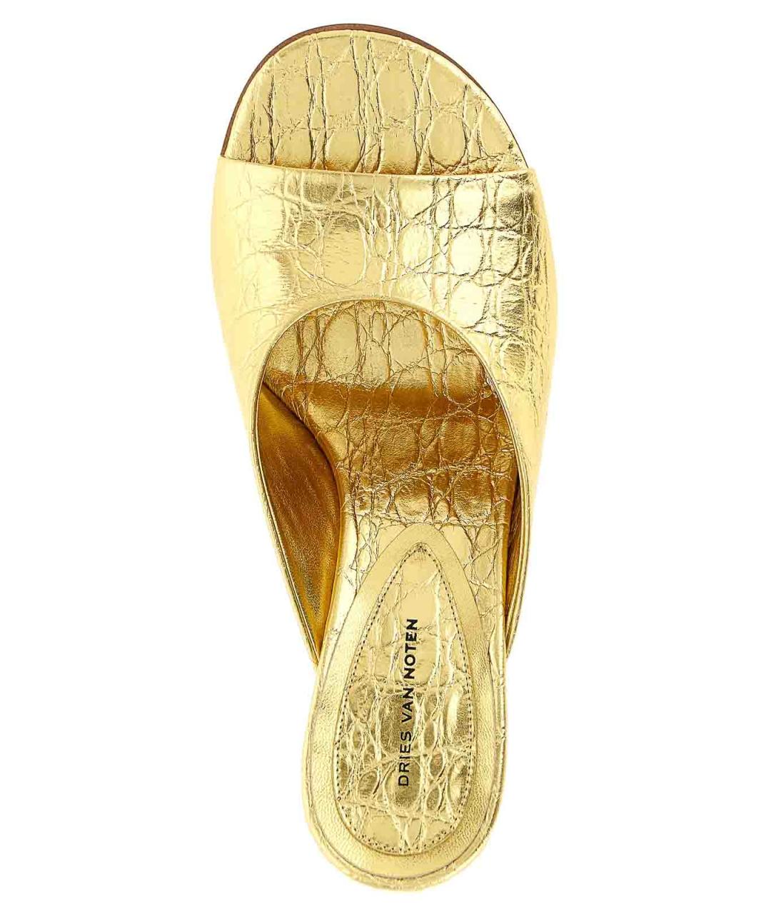 DRIES VAN NOTEN Золотые кожаные мюли, фото 4