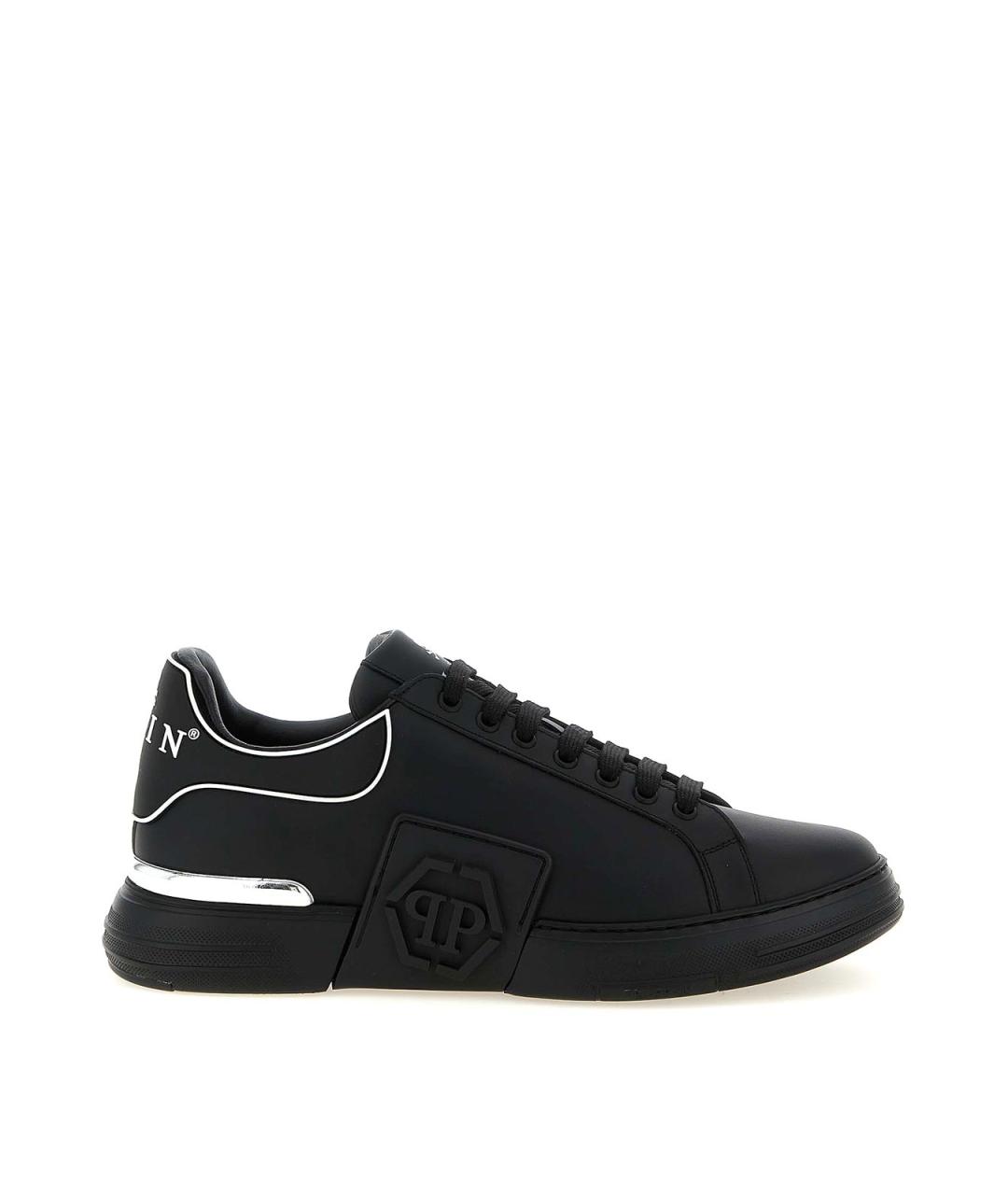 PHILIPP PLEIN Черные кожаные низкие кроссовки / кеды, фото 1