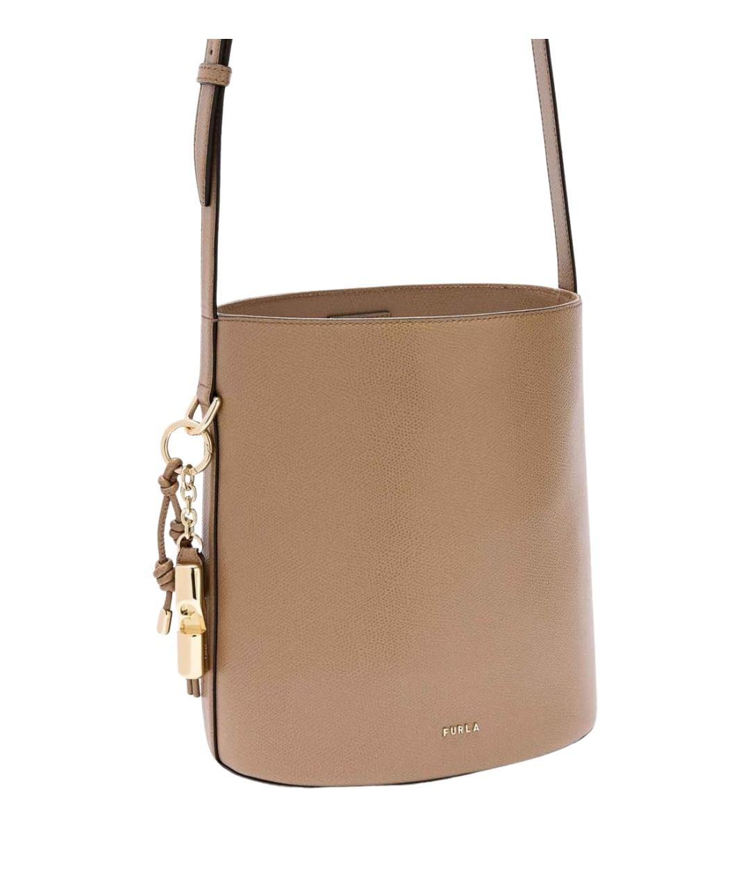 FURLA Бежевая кожаная сумка через плечо, фото 4