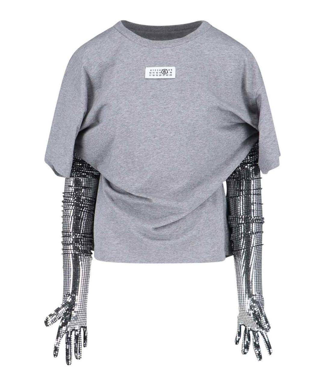 MM6 MAISON MARGIELA Серая хлопковая футболка, фото 3