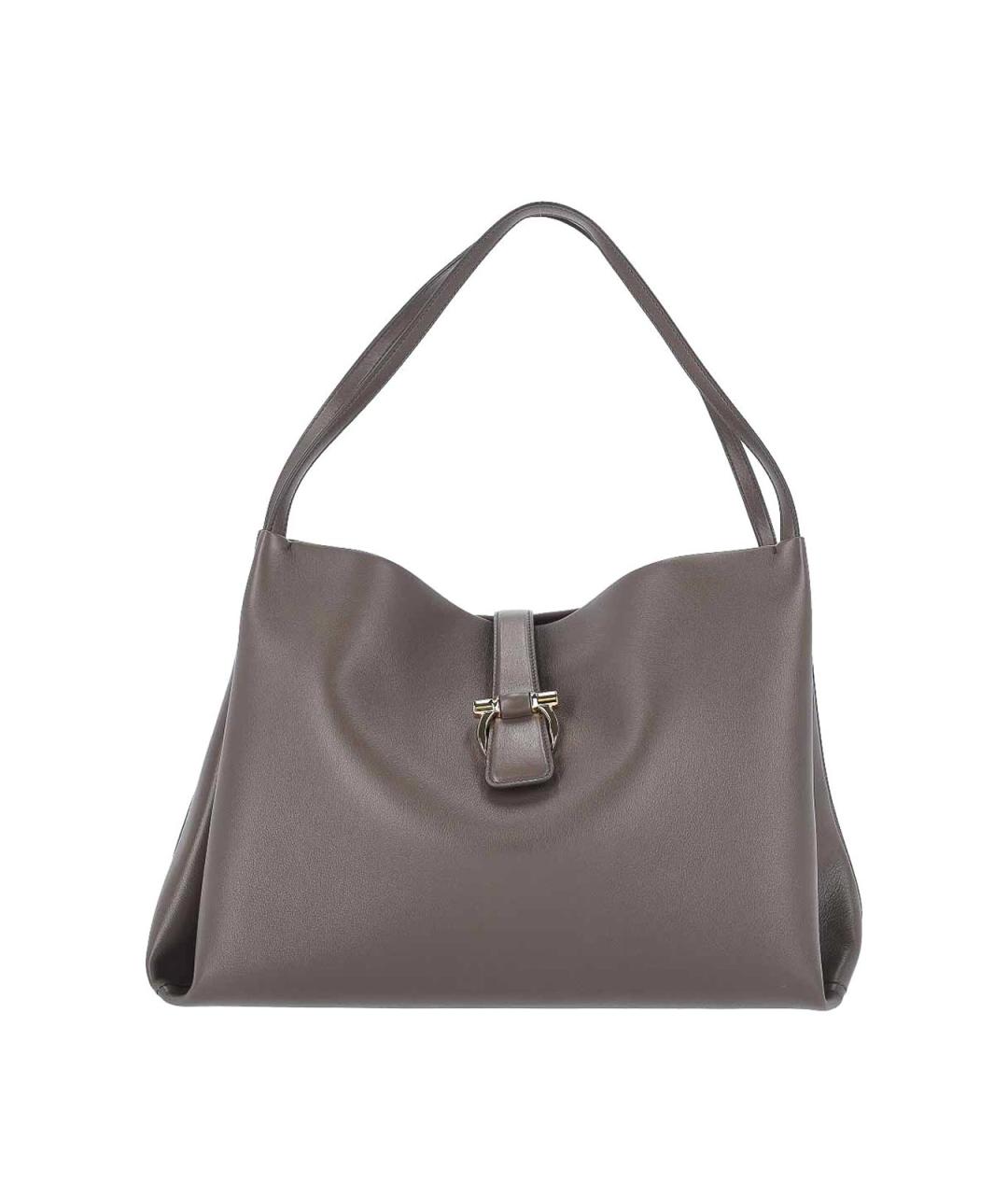 FERRAGAMO Серая кожаная сумка тоут, фото 1