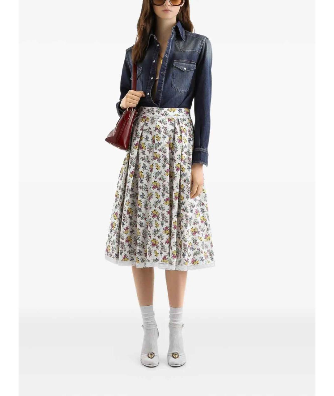 DOLCE&GABBANA Белая хлопковая юбка миди, фото 2