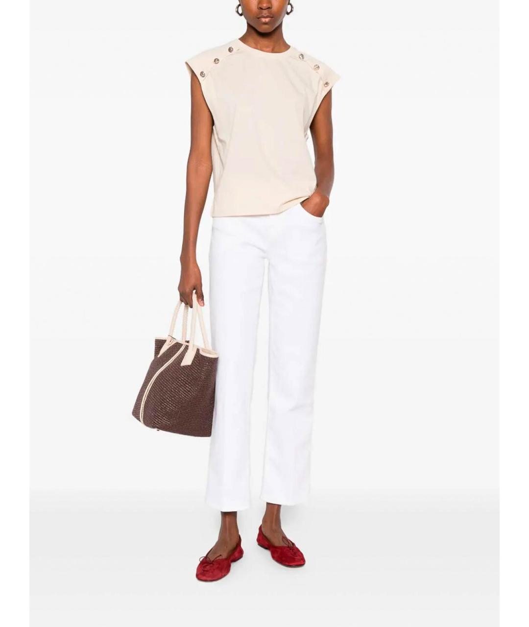 7 FOR ALL MANKIND Белые хлопковые прямые джинсы, фото 2