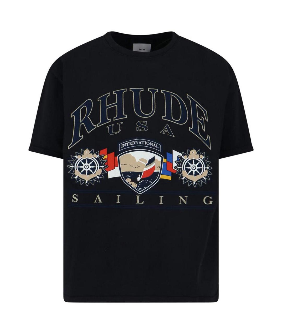 RHUDE Черная хлопковая футболка, фото 1