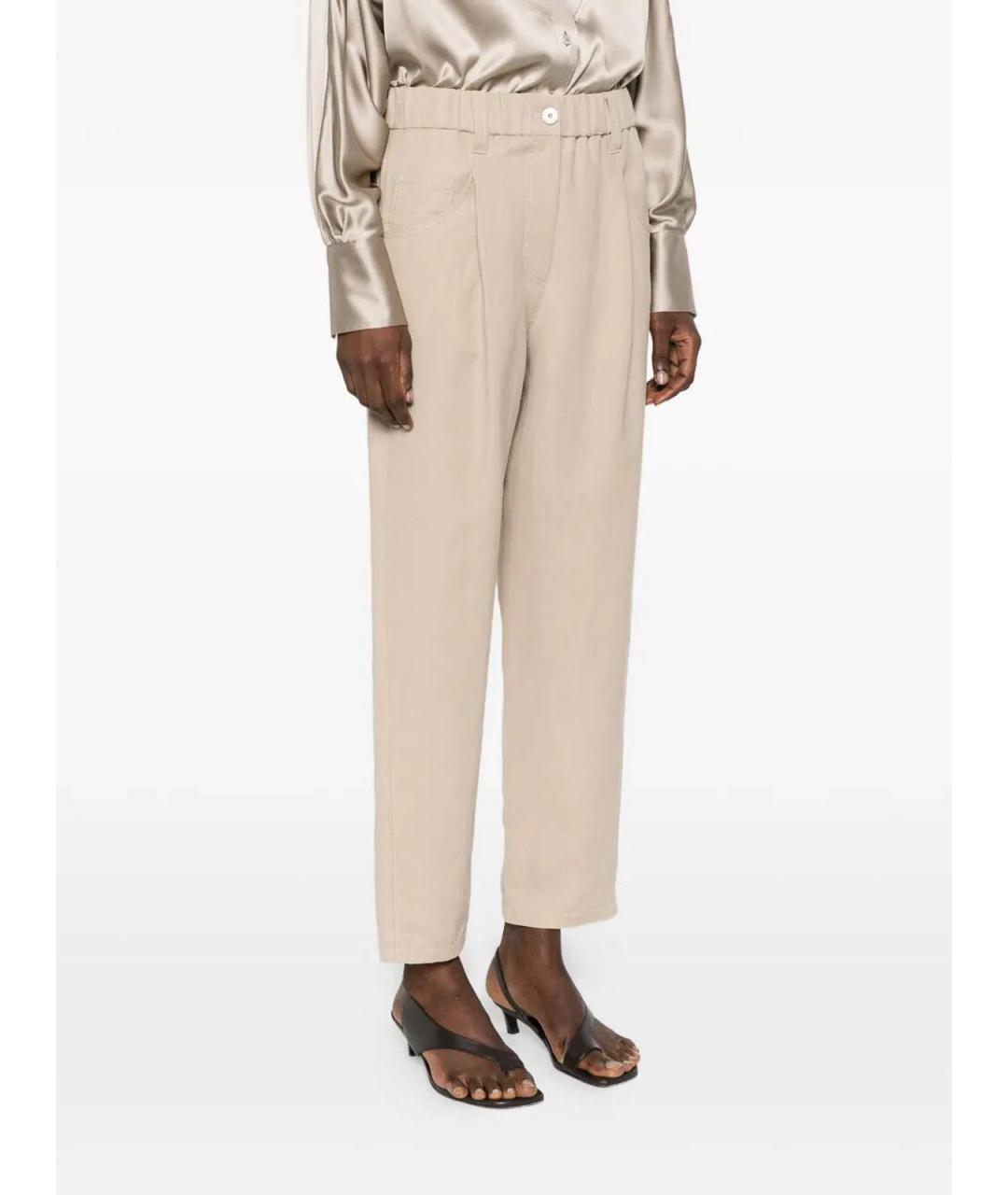 BRUNELLO CUCINELLI Бежевые вискозные брюки широкие, фото 4