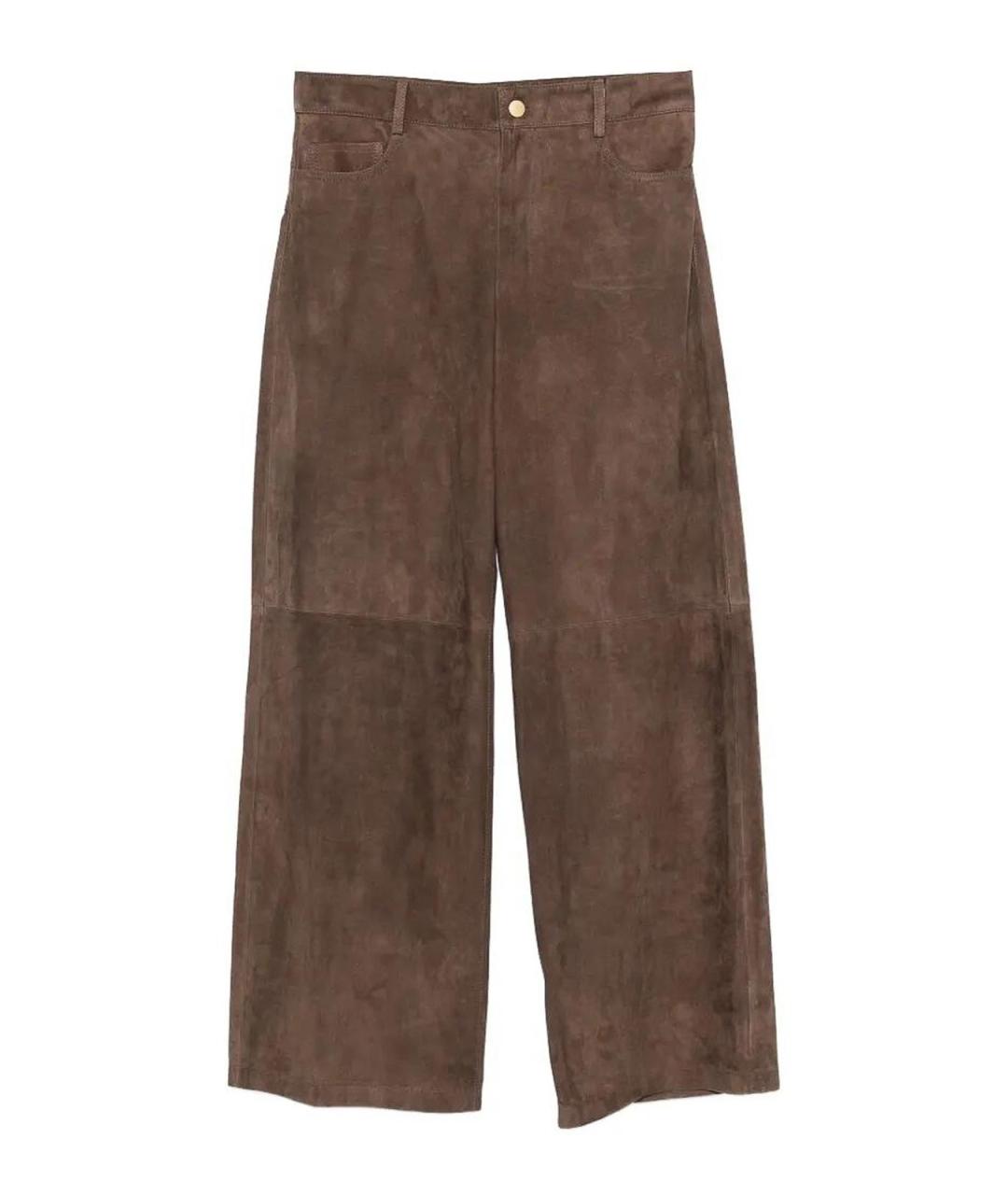 MAX MARA Коричневые кожаные брюки широкие, фото 1