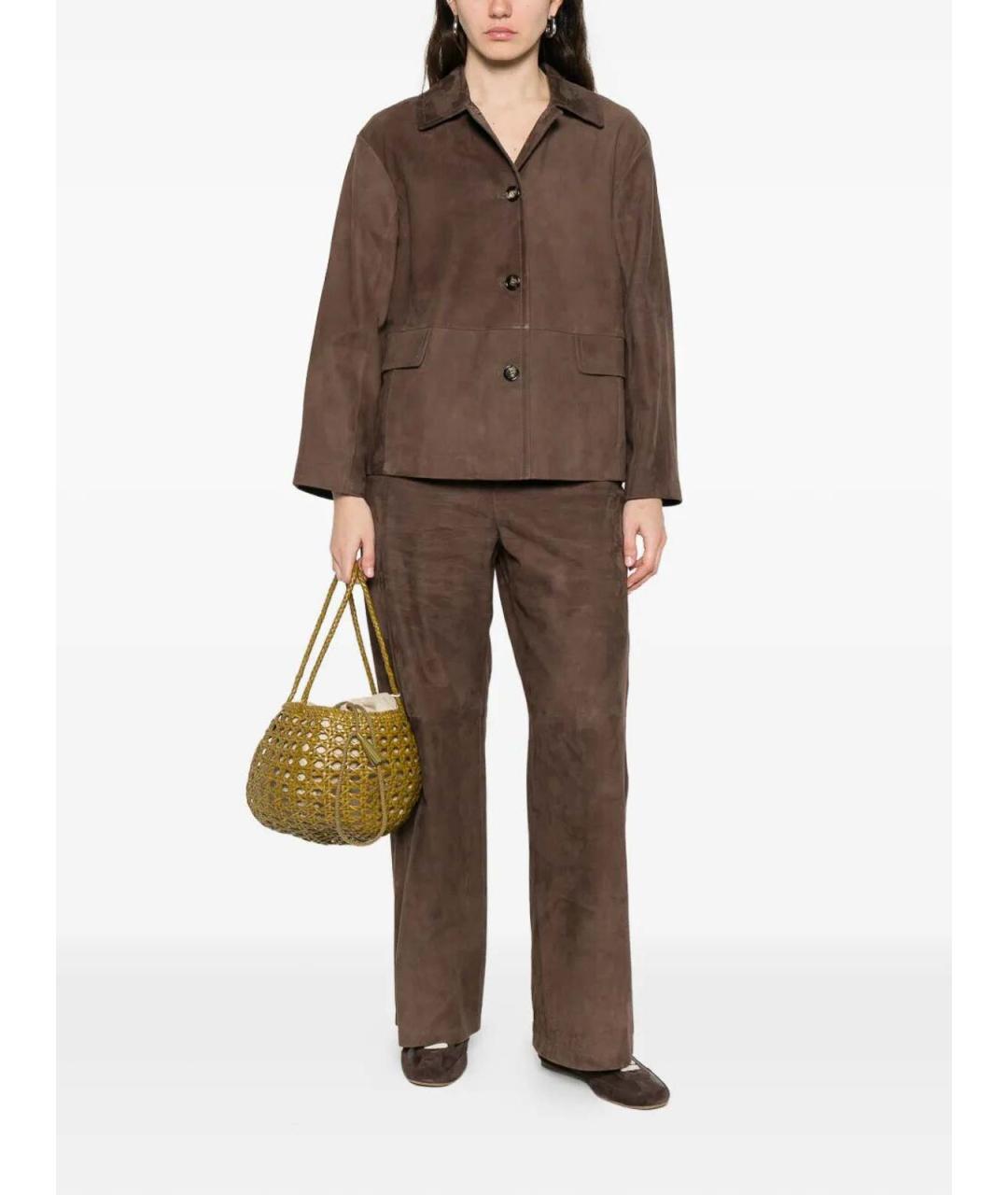 MAX MARA Коричневые кожаные брюки широкие, фото 2