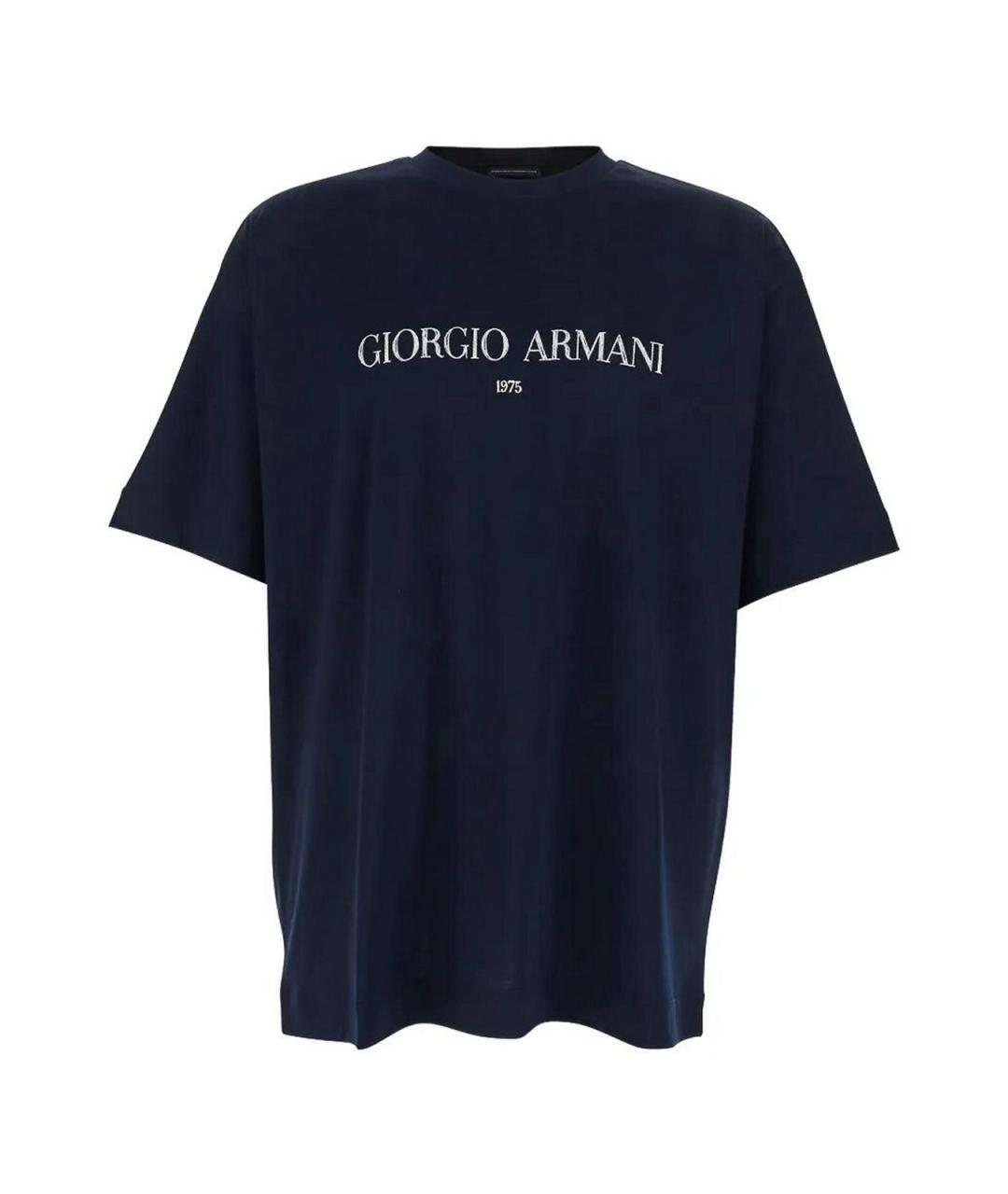 GIORGIO ARMANI Темно-синяя хлопковая футболка, фото 1